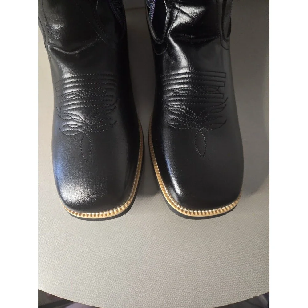 Black Men's Cowboy Western Embroidered Square Toe Boots